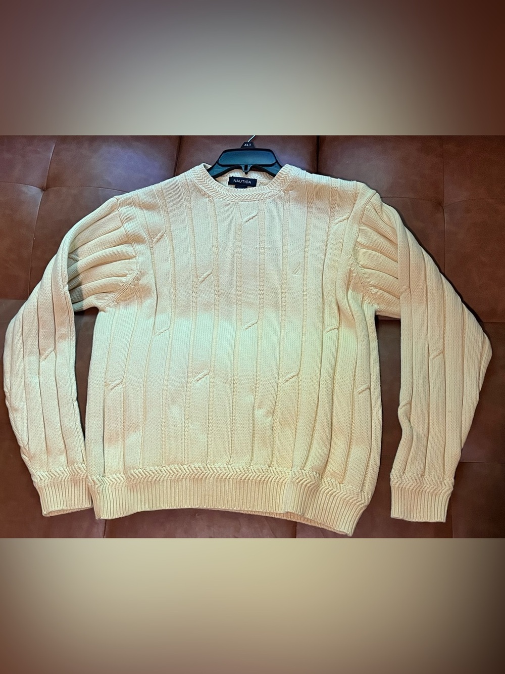 Nautica Yellow Cable-Knit Crewneck Sweater